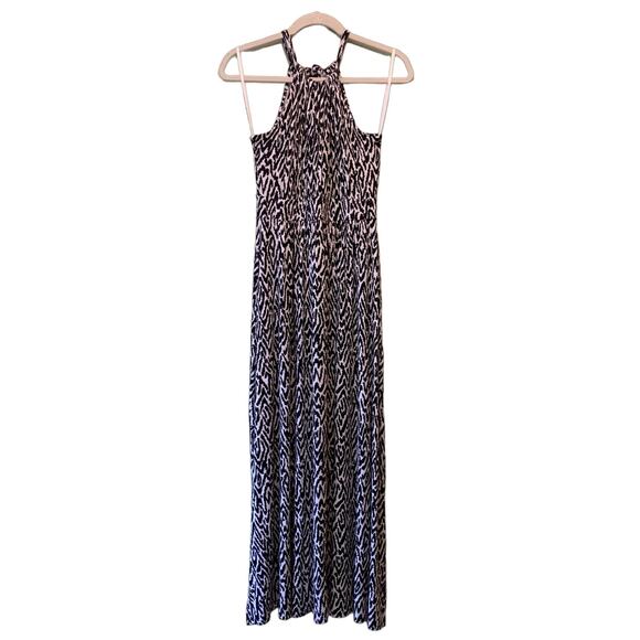 Banana Republic Dress Women S Jersey Stretch Halter Maxi Print Black White - Picture 1 of 12